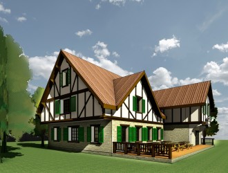 Разработка архитектурно-строительной концепции паба в стиле фахверк для коттеджного поселка в Подмосковье